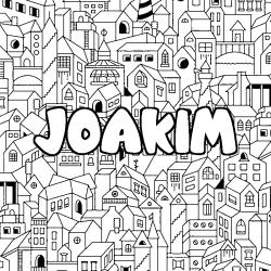 Coloriage prénom JOAKIM - décor Ville