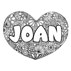 Coloriage prénom JOAN - décor Mandala coeur