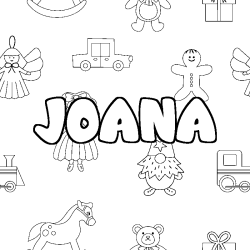 Coloriage pr&eacute;nom JOANA - d&eacute;cor Jouets
