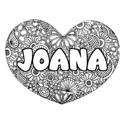 Coloriage prénom JOANA - décor Mandala coeur