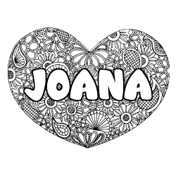 Coloriage pr&eacute;nom JOANA - d&eacute;cor Mandala coeur