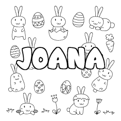 Coloriage prénom JOANA - décor Paques