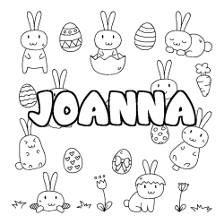 Coloriage pr&eacute;nom JOANNA - d&eacute;cor Paques
