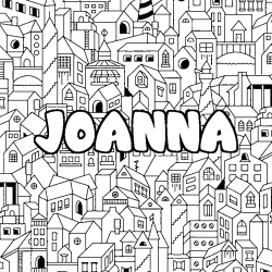 Coloriage pr&eacute;nom JOANNA - d&eacute;cor Ville