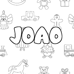 Coloriage prénom JOAO - décor Jouets
