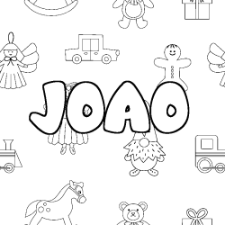 Coloriage pr&eacute;nom JOAO - d&eacute;cor Jouets
