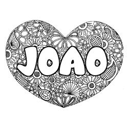 Coloriage pr&eacute;nom JOAO - d&eacute;cor Mandala coeur