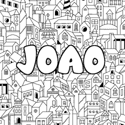 Coloriage pr&eacute;nom JOAO - d&eacute;cor Ville