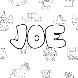 Coloriage prénom JOE - décor Jouets