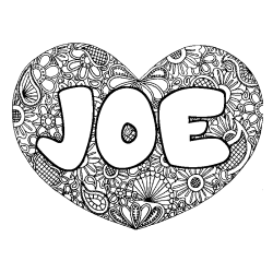 Coloriage pr&eacute;nom JOE - d&eacute;cor Mandala coeur