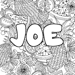 Coloriage pr&eacute;nom JOE - d&eacute;cor Mandala fruits