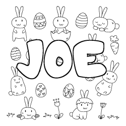 Coloriage pr&eacute;nom JOE - d&eacute;cor Paques