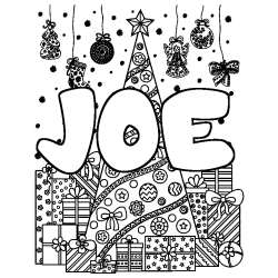Coloriage pr&eacute;nom JOE - d&eacute;cor Sapin et Cadeaux