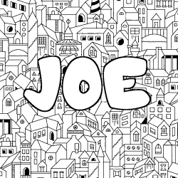 Coloriage pr&eacute;nom JOE - d&eacute;cor Ville