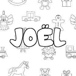 Coloriage pr&eacute;nom JO&Euml;L - d&eacute;cor Jouets