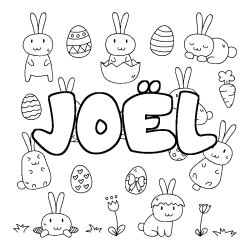 Coloriage pr&eacute;nom JO&Euml;L - d&eacute;cor Paques