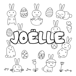 Coloriage pr&eacute;nom JO&Euml;LLE - d&eacute;cor Paques