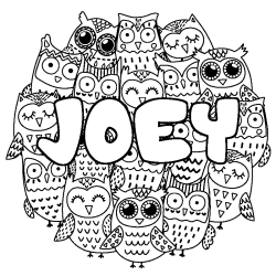 Coloriage prénom JOEY - décor Chouettes