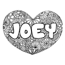 Coloriage pr&eacute;nom JOEY - d&eacute;cor Mandala coeur
