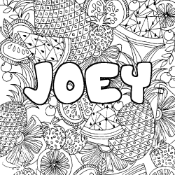 Coloriage pr&eacute;nom JOEY - d&eacute;cor Mandala fruits