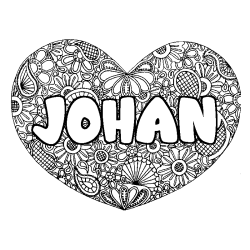 Coloriage prénom JOHAN - décor Mandala coeur