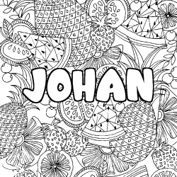 Coloriage prénom JOHAN - décor Mandala fruits