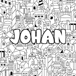 Coloriage prénom JOHAN - décor Ville
