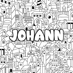 Coloriage prénom JOHANN - décor Ville