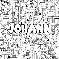 Coloriage pr&eacute;nom JOHANN - d&eacute;cor Ville