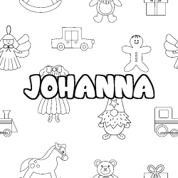 Coloriage prénom JOHANNA - décor Jouets