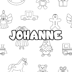 Coloriage prénom JOHANNE - décor Jouets