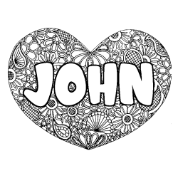 Coloriage pr&eacute;nom JOHN - d&eacute;cor Mandala coeur