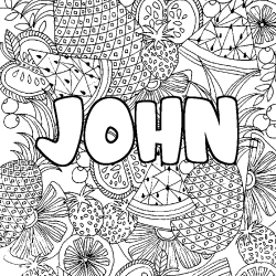Coloriage pr&eacute;nom JOHN - d&eacute;cor Mandala fruits