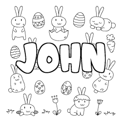 Coloriage pr&eacute;nom JOHN - d&eacute;cor Paques