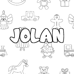 Coloriage prénom JOLAN - décor Jouets
