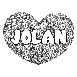Coloriage prénom JOLAN - décor Mandala coeur