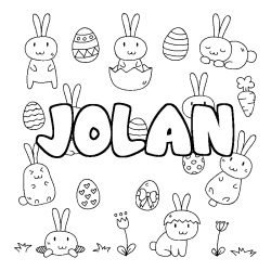 Coloriage prénom JOLAN - décor Paques