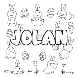 Coloriage pr&eacute;nom JOLAN - d&eacute;cor Paques