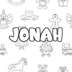 Coloriage prénom JONAH - décor Jouets