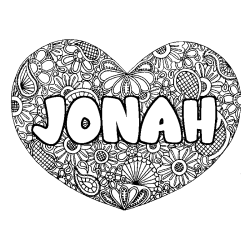 Coloriage prénom JONAH - décor Mandala coeur