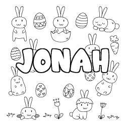 Coloriage prénom JONAH - décor Paques