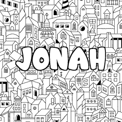 Coloriage pr&eacute;nom JONAH - d&eacute;cor Ville
