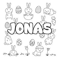 Coloriage prénom JONAS - décor Paques