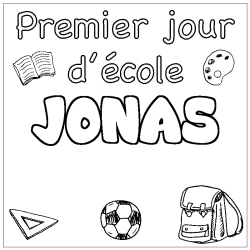 Coloriage prénom JONAS - décor Premier jour d'école