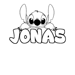 Coloriage prénom JONAS - décor Stitch