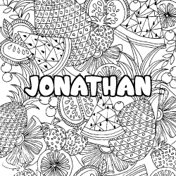 Coloriage prénom JONATHAN - décor Mandala fruits