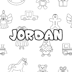 Coloriage prénom JORDAN - décor Jouets