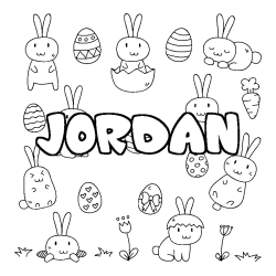 Coloriage pr&eacute;nom JORDAN - d&eacute;cor Paques