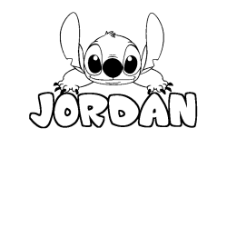 Coloriage prénom JORDAN - décor Stitch