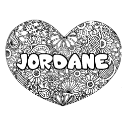 Coloriage prénom JORDANE - décor Mandala coeur